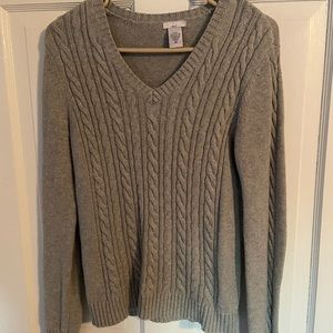 Grey, Izod, V neck sweater